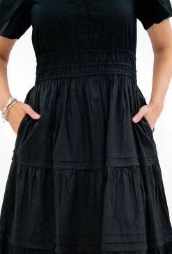 Orientique Scarlett Organic Cotton Short Sleeve Maxi Dress in Black- Short Sleeved Dresses | Cotton Dresses