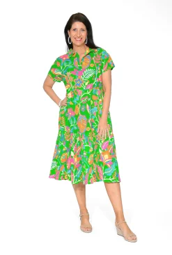 Orientique Serena Organic Cotton Collar Midi Dress in- Short Sleeved Dresses | Cotton Dresses