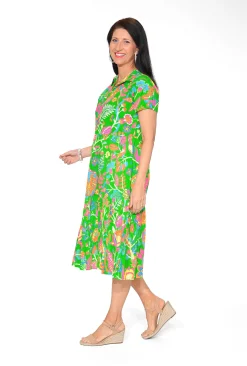 Orientique Serena Organic Cotton Collar Midi Dress in- Short Sleeved Dresses | Cotton Dresses