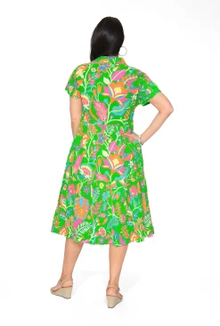 Orientique Serena Organic Cotton Collar Midi Dress in- Short Sleeved Dresses | Cotton Dresses