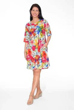 Orientique Shanae Rayon Elbow Sleeve Dress in- Above Knee Dresses | Sleeved Dress