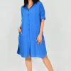 One Summer Sofia Button Down Long Sleeve Shift Dress in- Above Knee Dresses | Knee Length Dresses
