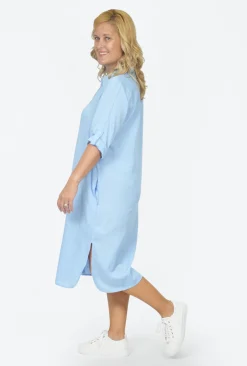 One Summer Sofia Button Down Long Sleeve Shift Dress in- Long Sleeved Dresses | Midi Dresses