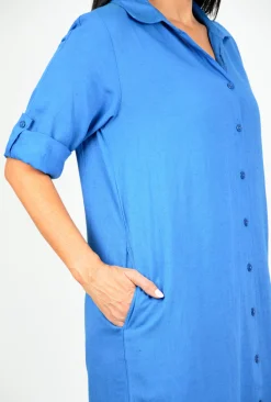 One Summer Sofia Button Down Long Sleeve Shift Dress in- Above Knee Dresses | Knee Length Dresses