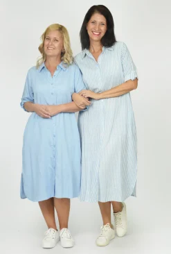 One Summer Sofia Button Down Long Sleeve Shift Dress in- Long Sleeved Dresses | Midi Dresses