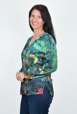 Orientique Stacy Tassel Shirt in Jungle Green- Long Sleeved Tops