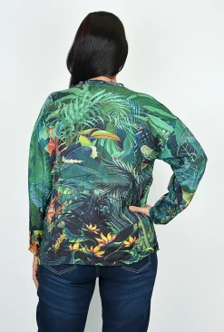 Orientique Stacy Tassel Shirt in Jungle Green- Long Sleeved Tops