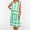 One Summer Sutton Sleeveless Tiered Dress in Jade Stripe- Knee Length Dresses | Sleeveless Dresses