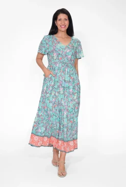 Orientique Suzanne Rayon Short Sleeve Maxi Dress in Sage Green- Short Sleeved Dresses | Maxi Dresses