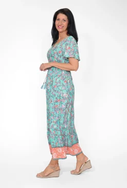 Orientique Suzanne Rayon Short Sleeve Maxi Dress in Sage Green- Short Sleeved Dresses | Maxi Dresses