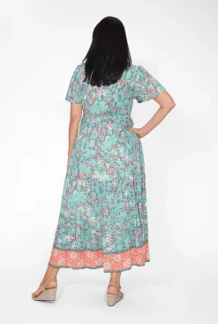 Orientique Suzanne Rayon Short Sleeve Maxi Dress in Sage Green- Short Sleeved Dresses | Maxi Dresses