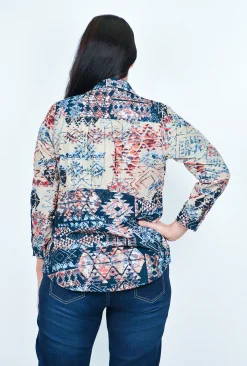 Orientique Tabbatha Long Sleeve Shirt in Blue Multi- Cotton Tops | Long Sleeved Tops