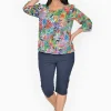 Orientique Tacey Cotton 3/4 Sleeve Blouse in Summer Garden- Organic Cotton Clothing | 3/4 Sleeve Tops