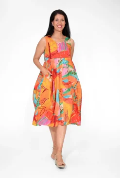 Orientique Tanee Crinkle Cotton Bubble Midi Dress in- Cotton Dresses | Knee Length Dresses