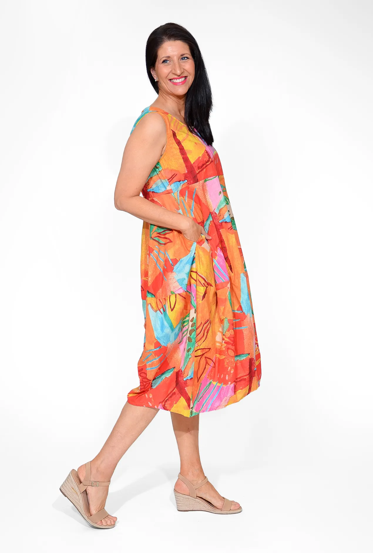 Orientique Tanee Crinkle Cotton Bubble Midi Dress in- Cotton Dresses | Knee Length Dresses