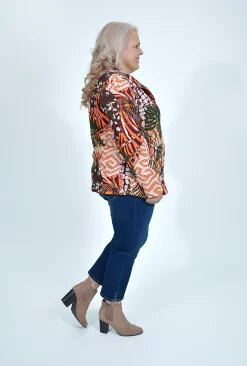 Orientique Tess Collar Jacket in Green Multi- Cotton Tops | Jackets