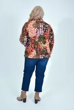 Orientique Tess Collar Jacket in Green Multi- Cotton Tops | Jackets