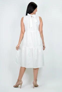 Sass Toni Linen Sleeveless Midi Dress in White- Sleeveless Dresses | Midi Dresses