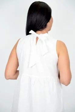 Sass Toni Linen Sleeveless Midi Dress in White- Sleeveless Dresses | Midi Dresses