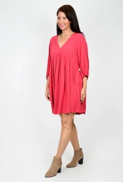 Sass Tracey Tie Back Dress in Pink Berry- Long Sleeved Dresses | Knee Length Dresses