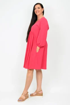 Sass Tracey Tie Back Dress in Pink Berry- Long Sleeved Dresses | Knee Length Dresses