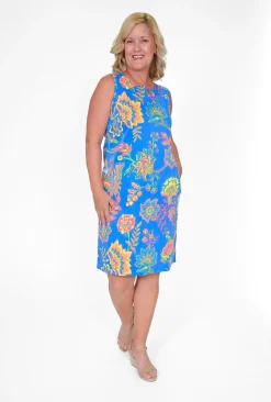 Orientique Twiggy Cotton Blend Shift Dress in- Cotton Dresses | Knee Length Dresses