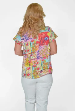 Orientique Vicki Cotton Essential V-Neck Tee in Bright Floral- Cotton Tops | Short Sleeve Tops