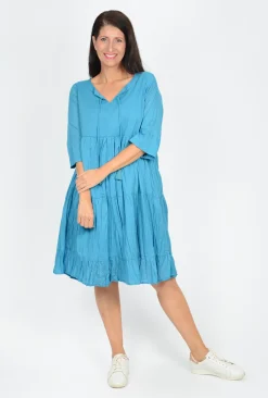 One Summer Wendy 3/4 Sleeve Cotton Dress in- Long Sleeved Dresses | Knee Length Dresses