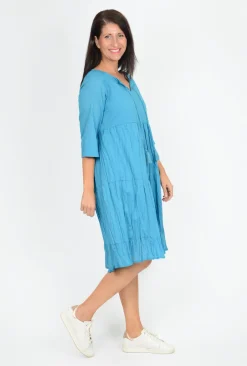 One Summer Wendy 3/4 Sleeve Cotton Dress in- Long Sleeved Dresses | Knee Length Dresses
