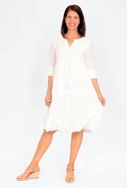 One Summer Wendy Cotton 3/4 Sleeve Dress in- Knee Length Dresses | Cotton Dresses