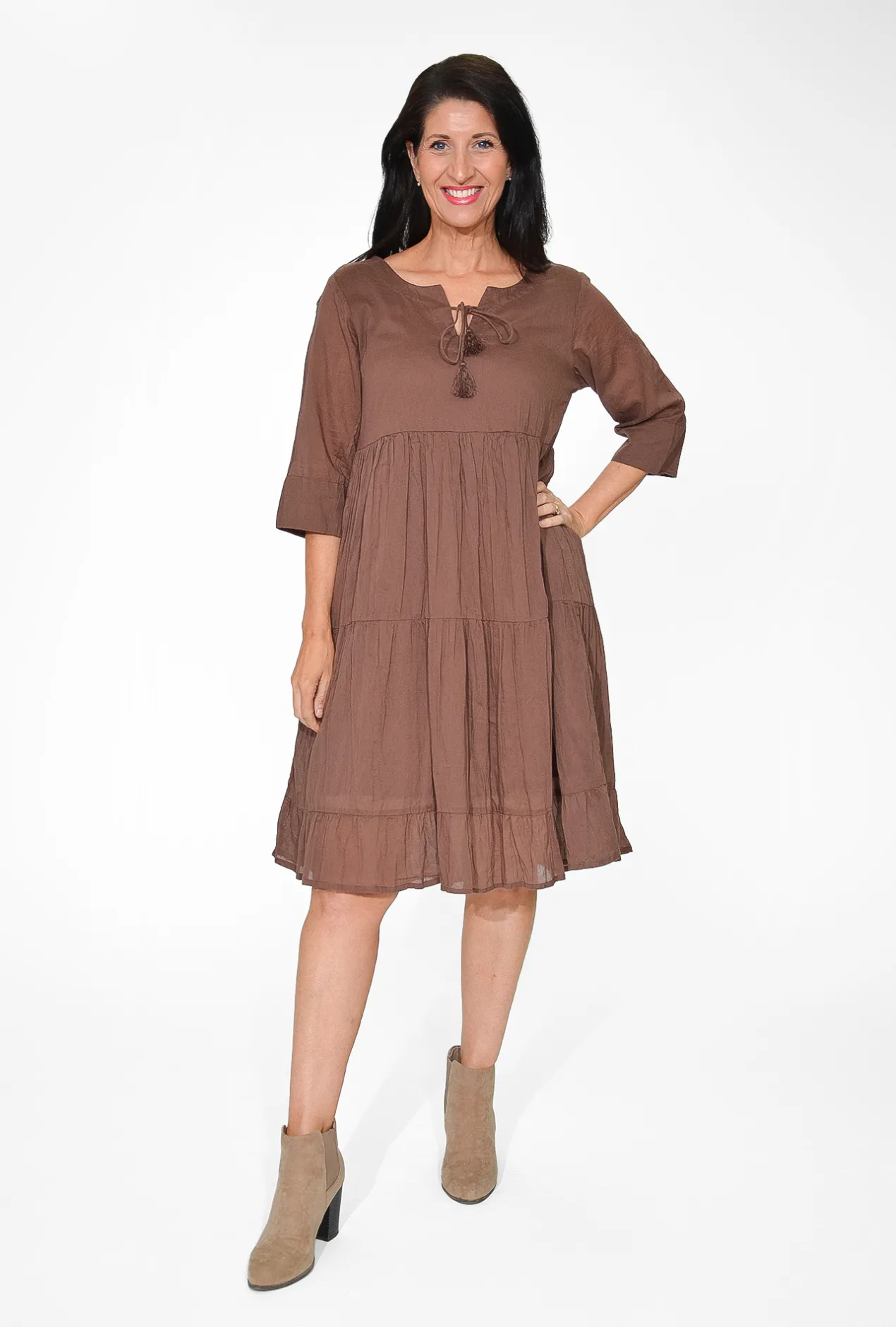 One Summer Wendy Cotton Sleeve Dress in- Knee Length Dresses | Above Knee Dresses
