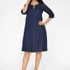 One Summer Wendy Cotton Sleeve Dress in Navy- Sleeved Dress