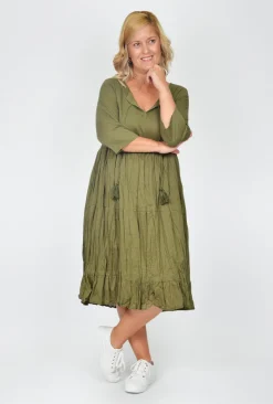 One Summer Wendy Cotton Sleeve Dress in- Long Sleeved Dresses | Knee Length Dresses