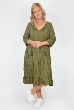 One Summer Wendy Cotton Sleeve Dress in- Long Sleeved Dresses | Knee Length Dresses