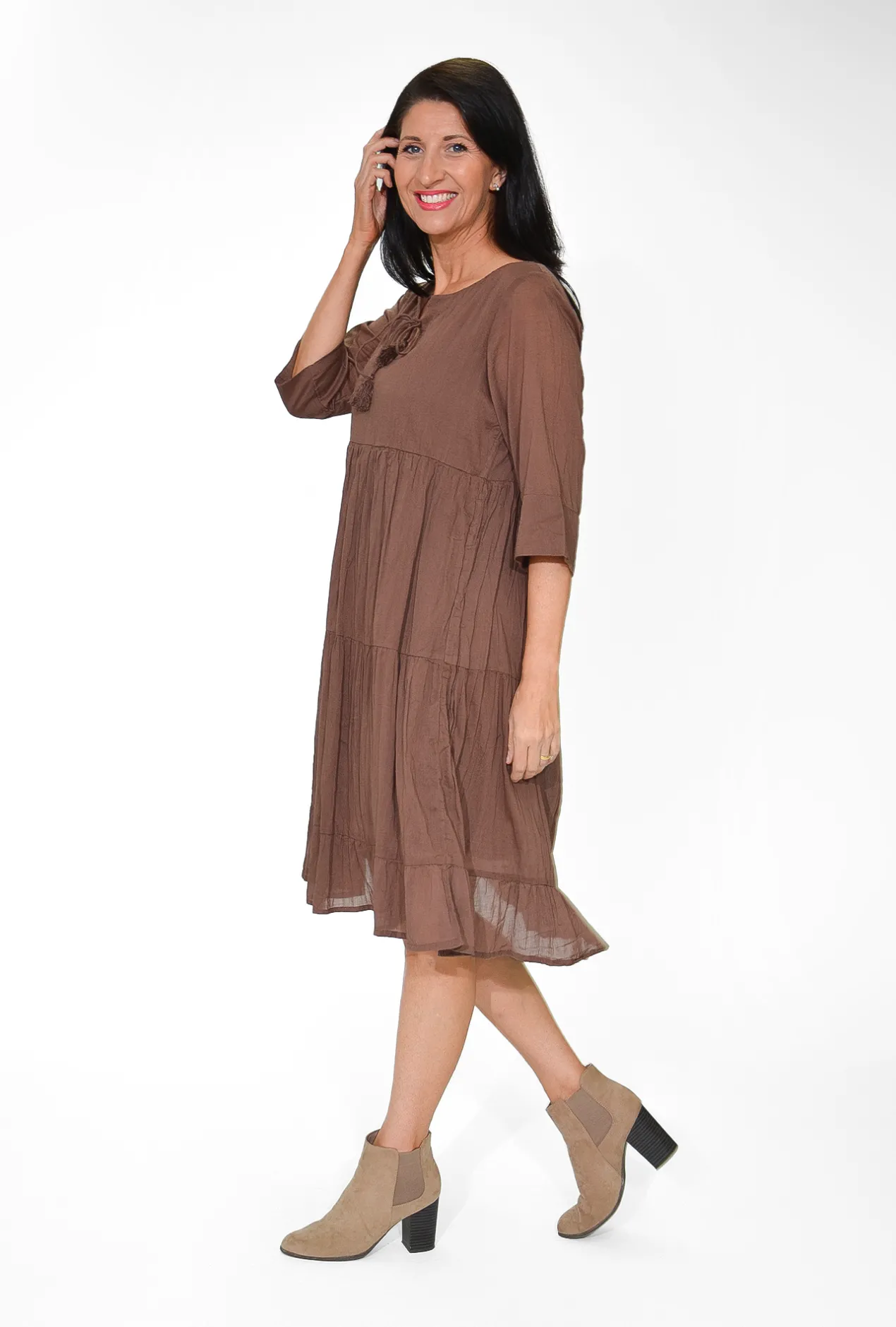 One Summer Wendy Cotton Sleeve Dress in- Knee Length Dresses | Above Knee Dresses