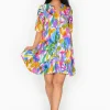 Escape Yana Rayon Sleeve Button Dress in Multicolour- Short Sleeved Dresses | Above Knee Dresses