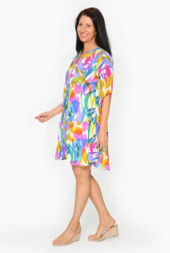 Escape Yana Rayon Sleeve Button Dress in Multicolour- Short Sleeved Dresses | Above Knee Dresses