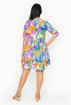 Escape Yana Rayon Sleeve Button Dress in Multicolour- Short Sleeved Dresses | Above Knee Dresses